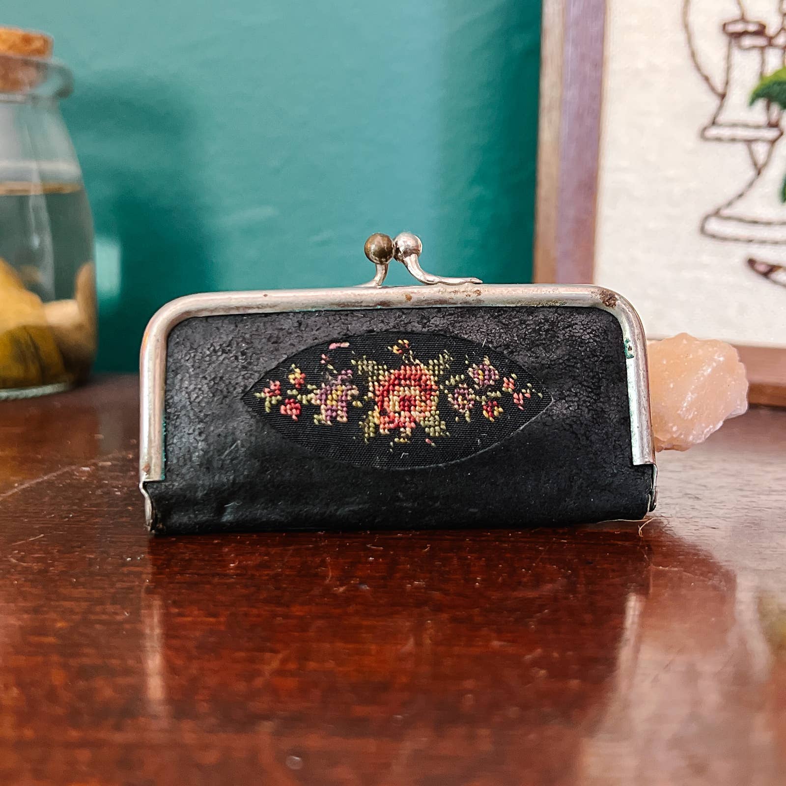 Vintage Manicure Kit, Petit Point, Black Suede Leather, Embroidered Fl –  the moth & the moon