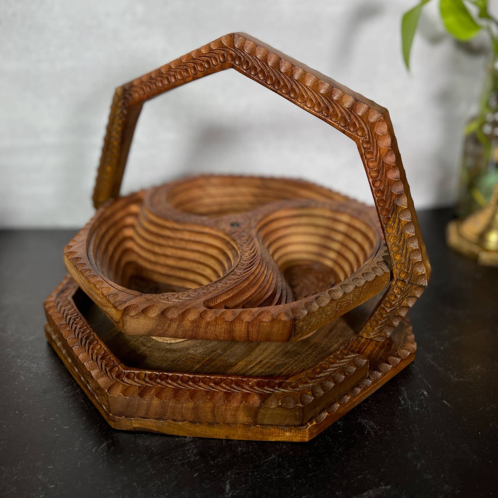 Handcrafted Solid Walnut Collapsible Wooden Basket Floral